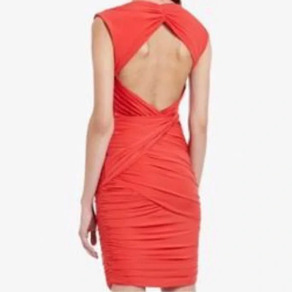 BCBG Maxazria Dress Size XS Lou Dress Poppy. NWT Open Back Ruched - Picture 2 of 12